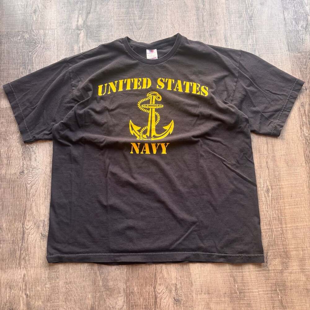 Bayside United States Navy Military Anchor Black T-Shirt XL
